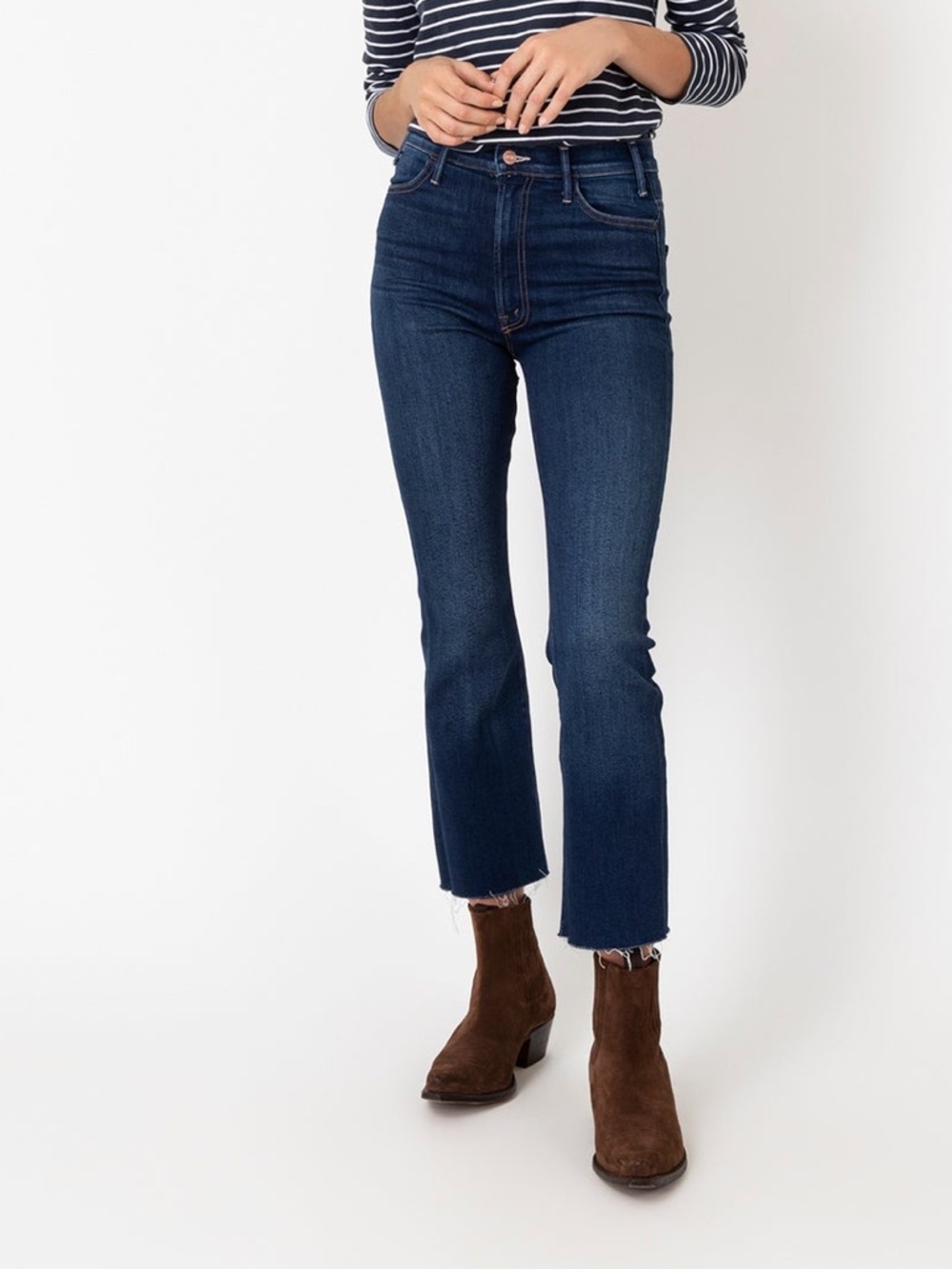 Mother Denim Jeans The Hustler Ankle Fray Dark Wash Home Movies